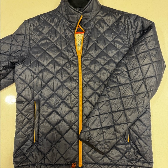 Barbour Navy Quilted Jacket with Yellow Accents - Picture 2 of 5